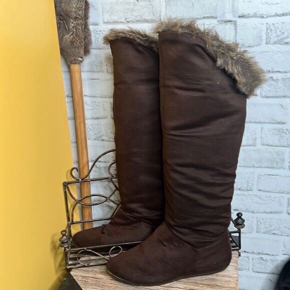 BROWN FAUX FUR FASHION LADIES BOOTS Size 9.5 - Picture 5 of 7